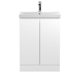 Balterley Mavesyn Contemporary 2 Door Floor Standing Vanity Unit with Thin Edge Basin, Satin White, 600mm