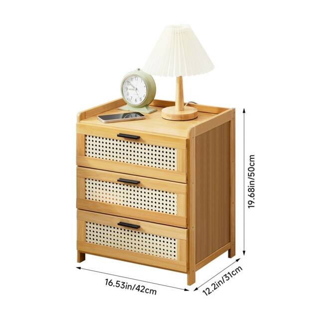 Living and Home Wooden 3-Drawers Nightstand for Bedroom