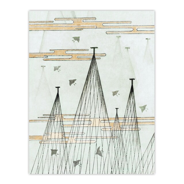 "Skyscape Birds Flying Vintage Japan Wall Art Print Bijutsukai 12x16"""