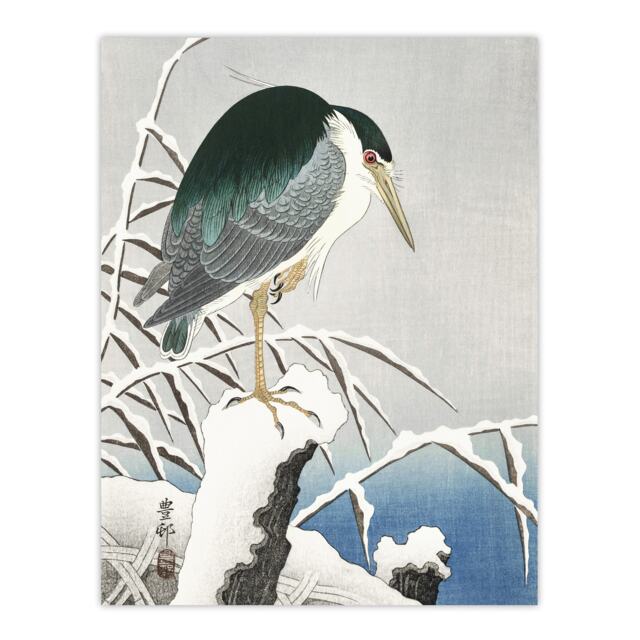 "Heron In Snow Vintage Bird Ukiyo E Japanese Wall Art Print Koson 18x24"""