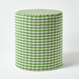 Homescapes Green Gingham Check Round Pouffe Cotton - 40 x 42 cm Green 40 x 40 x 42 cm