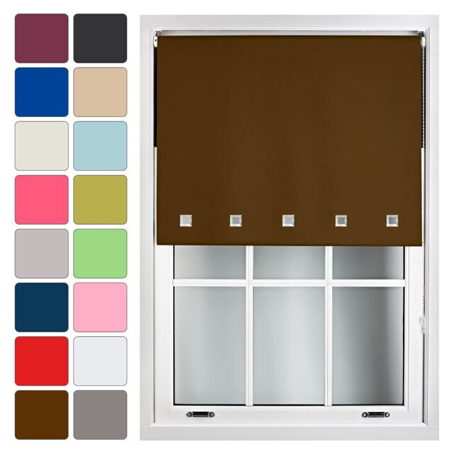 FURNISHED Blackout Roller Blinds with Square Eyelets Cut to Size Easy Fit Window Shade Brown Brown (W) 210cm x (L) 210cm