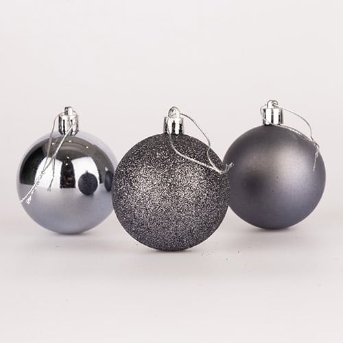 Dark Grey Shatterproof Christmas Baubles 3cm - Pack of 12