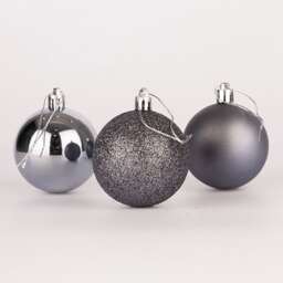 Dark Grey Shatterproof Christmas Baubles 3cm - Pack of 12