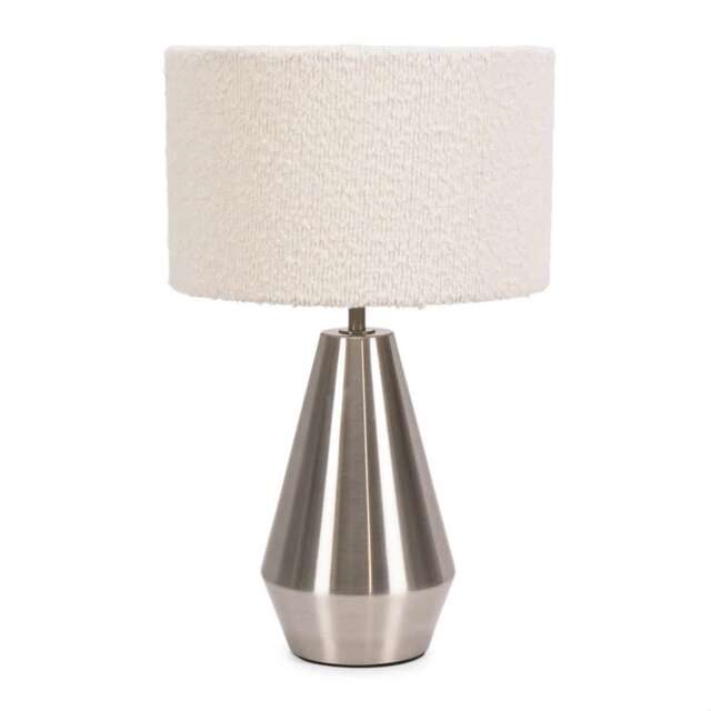 ValueLights Jax Brushed Chrome Touch Table Lamp Cream Boucle Shade and Bulb