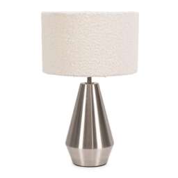 ValueLights Jax Brushed Chrome Touch Table Lamp Cream Boucle Shade and Bulb