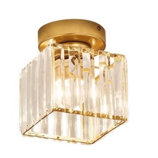 Crystal Ceiling Lamp Mount Lamp LED Ceiling Lamp Square Lampshade Gold