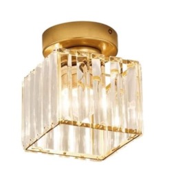 Crystal Ceiling Lamp Mount Lamp LED Ceiling Lamp Square Lampshade Gold
