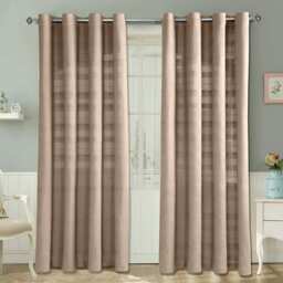 Homescapes Cotton Rajput Ribbed Beige Curtain Pair - 66 x 72 Inches Drop