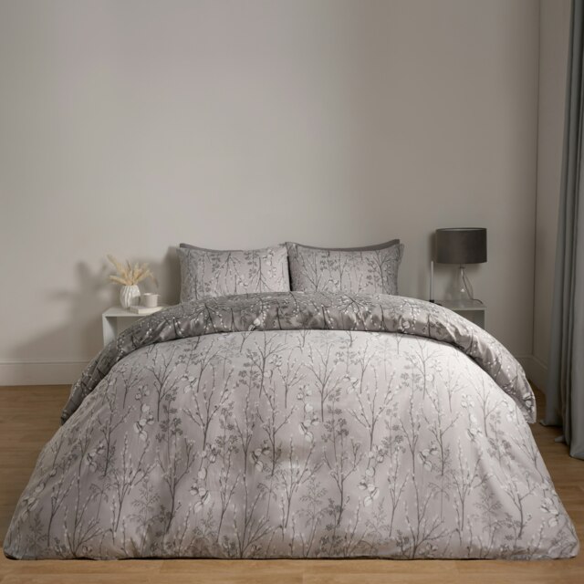 OHS Willow Print Reversible Duvet Quilt Cover and Pillowcase Set, Super King - Grey