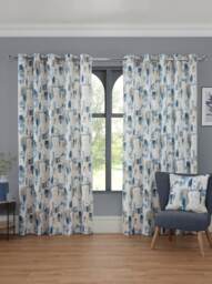 Bamford - Fully Lined Abstract Curtains - Eyelet - Polycotton (Cobalt, 46'' x 54'' - 117cm x 137cm (Pair)) Blue Cobalt (W) 117cm x (L) 137cm