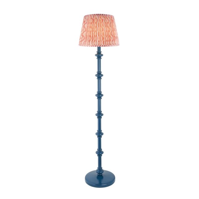 Carnaby Satin Marlin Blue Paint Floor Lamp with Coral Pink Fabric Ripple Shade 35cm B22