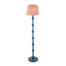 Carnaby Satin Marlin Blue Paint Floor Lamp with Coral Pink Fabric Ripple Shade 35cm B22