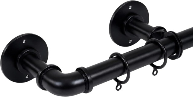 Lister Cartwright 25mm Obsidian Black Industrial Pipe Extendable Curtain Pole Heavy Duty Metal Curtain Rod with Rings(120-320 cm)