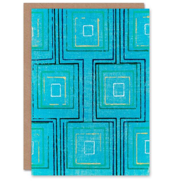 Furuya Korin Japanese Art Card Squares Geometric Blue Pattern