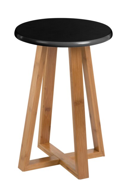 Orsina Stylish Black And Natural Bamboo Round Stool, Durable Bamboo Frame Kitchen Bar Stool, Versatile Bar Stool