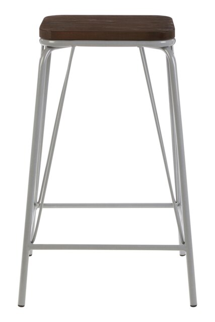 Orsina Grey Metal and Elm Wood Stool, Large Square Stool, Accent Wooden Bar Stool for Home Bar