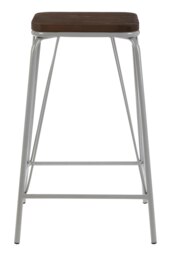 Orsina Grey Metal and Elm Wood Stool, Large Square Stool, Accent Wooden Bar Stool for Home Bar