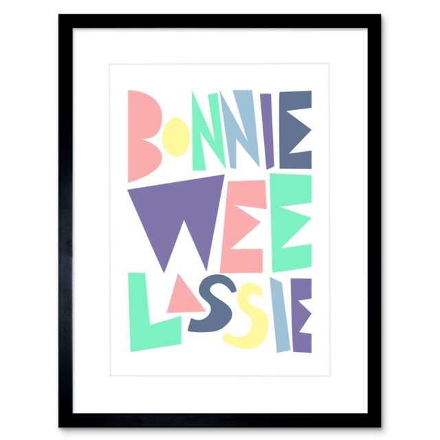 "Bonnie Wee Lassie New Baby Girl Scottish Pastel Nursery 9x7"" Black Framed Wall Art Print"