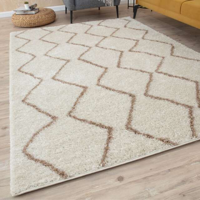 The Rugs Moroccan Collection Soft High Pile Shaggy Zigzag Rugs and Runners Living Room