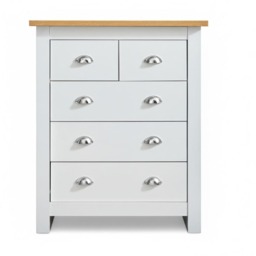 5-Drawer Dresser with Light Wood Top, White Bedroom Storage Chest, Silver Handles, W79cm