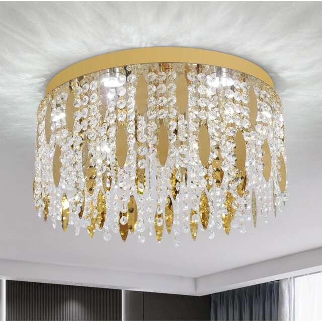 Crystal LED Ceiling Light Gold Chandelier 3 Color Lights 40x20 cm