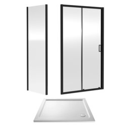 Balterley Sliding Shower Suite with Safety Glass Door, Side Panel & Resin Tray Black Matt Black 3