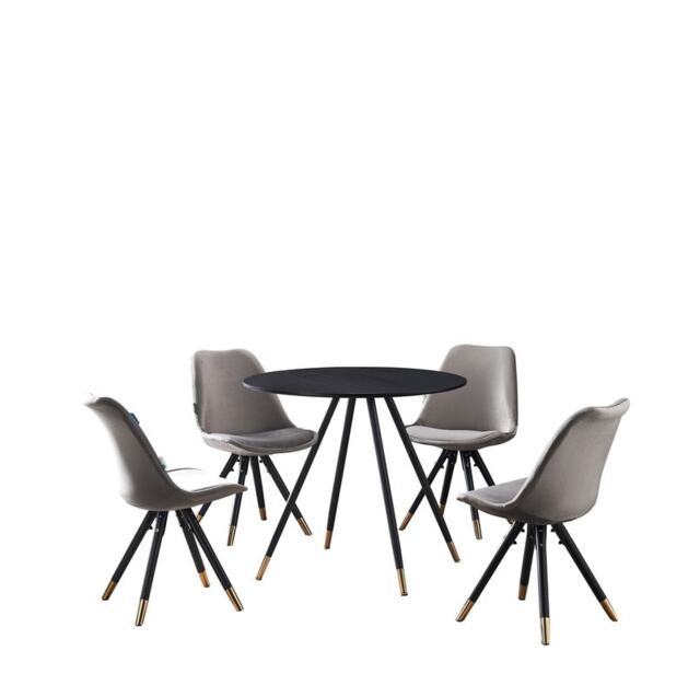 Sofia Dorchester LUX Dining Set – Sleek Black Dining Table with Set of 4 Chairs, Modern Elegant Design for Stylish Dining Rooms Grey Dark Grey
