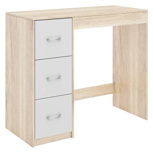 3-Drawer Wooden Desk and Dressing Table - Multi-Functional, 79.5x93x40 cm Brown Oak & White 22.5 x 43.5 x 98.5 1