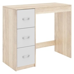 3-Drawer Wooden Desk and Dressing Table - Multi-Functional, 79.5x93x40 cm Brown Oak & White 22.5 x 43.5 x 98.5 1