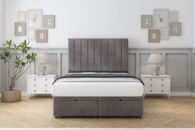 "Sloomy Kansas Slate Naples Ottoman Bed Base With 54"" Floor Standing Headboard 5' King Grey Slate King 1"