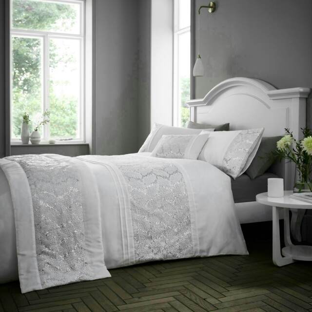 Portfolio Home Rouen Embellished Sequins Bedding Duvet Cover Set White Double