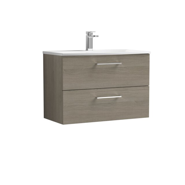 Balterley Modern Bathroom Wall Hung 2-Drawer Vanity & Curved Basin Brown Solace Oak 569 x 810 x 440mm