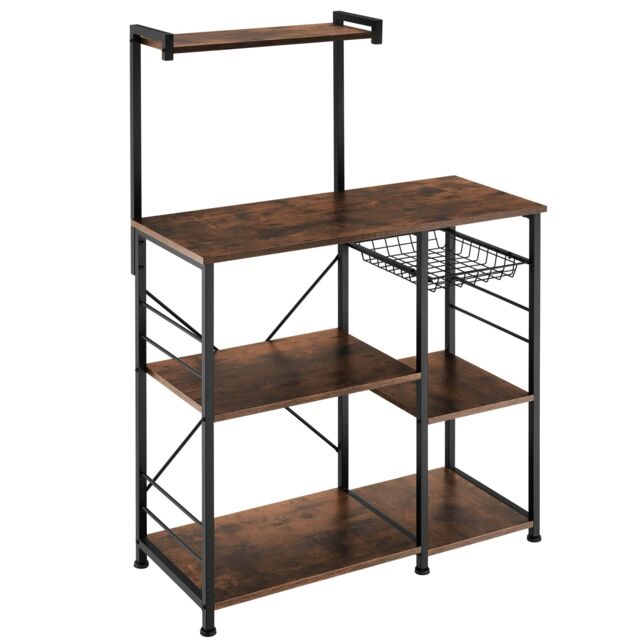 Shelving Unit Crawley - industrial style, 6 shelves, pull-out basket, 90 x 40 x 131.5 cm Brown Industrial wood dark, rustic 90 x 40 x 131,50 cm 1