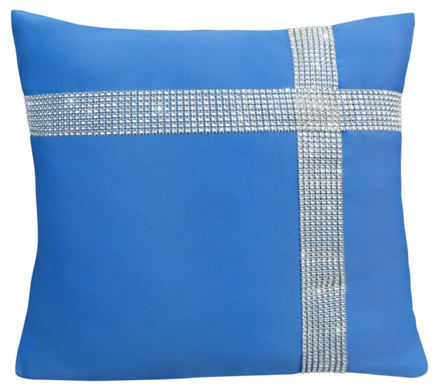 Diamonte Detail Soft Touch Matte Fabric Scatter Cushion - 43cm x 43cm Blue