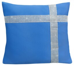 Diamonte Detail Soft Touch Matte Fabric Scatter Cushion - 43cm x 43cm Blue
