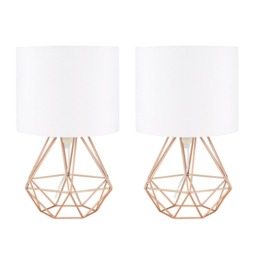 ValueLights Angus Pair Copper Table Lamps White Shades and Bulbs