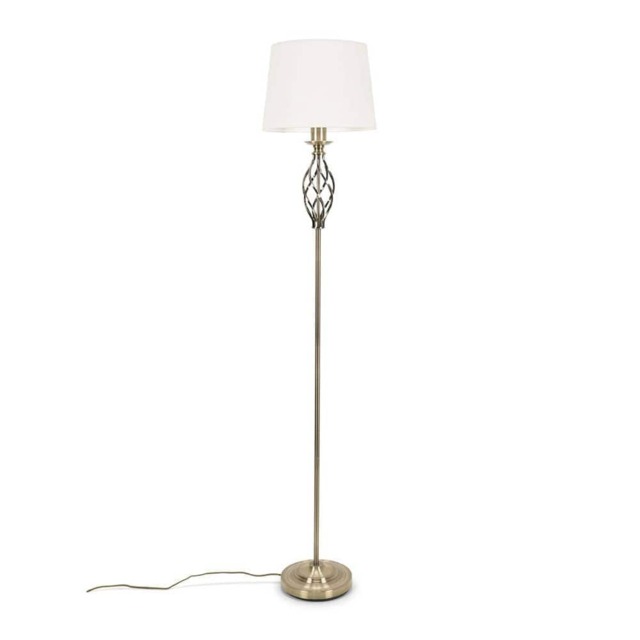 ValueLights Memphis Antique Brass Twist Floor Lamp Shade and Bulb