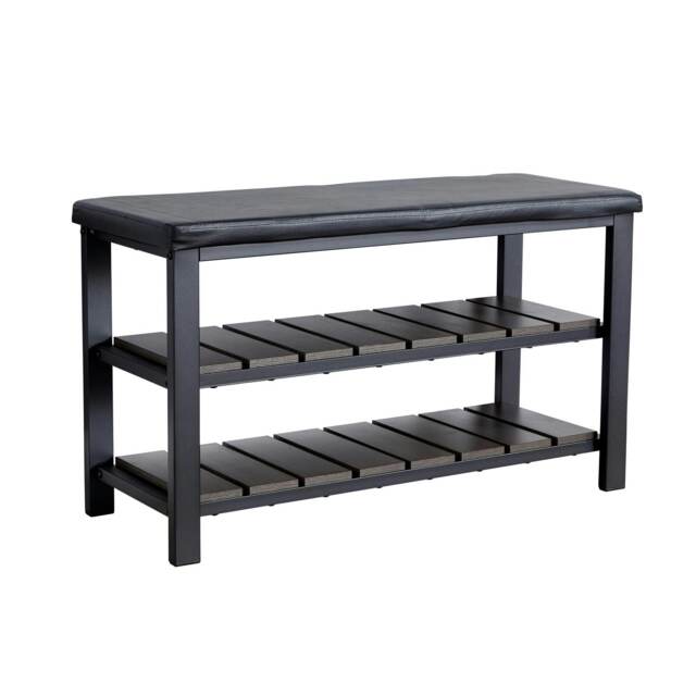 Spalding Black Metal Shoe Bench with Two Storage Shelves - Perfect for the Hallway