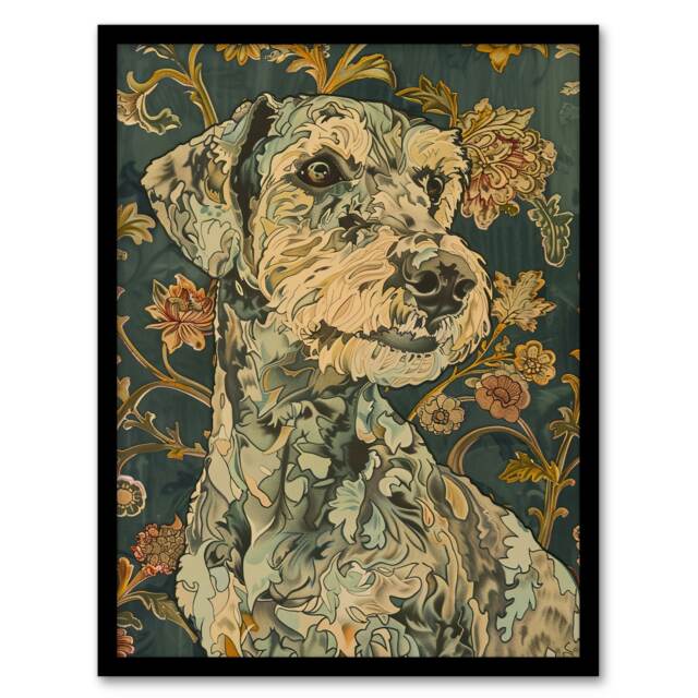Abstract Portrait Dog Flowers Animal Living Room Black Framed Wall Art Print A4