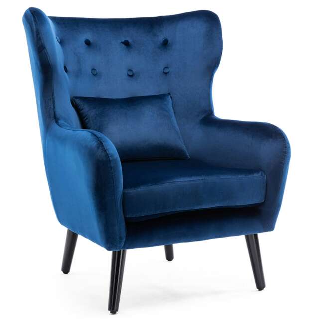 Winslow Wing Back Fabric Occasional Button Back Armchair w Footstool (Navy)