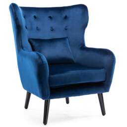 Winslow Wing Back Fabric Occasional Button Back Armchair w Footstool (Navy)