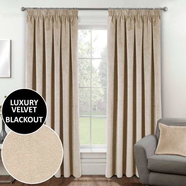 Luxury Enhanced Living Cream Velvet, Supersoft, Blackout, Thermal Curtains with Tape Top (PAIR) - 90 x 72 inch (229x183cm)