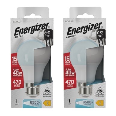 Energizer LED GLS B22 470lm 4.2W 6500K (Daylight) Light Bulb - Pack of 2