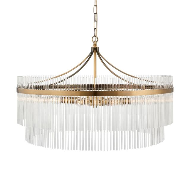 Marietta Grand Pendant Ceiling Light Antique Brass Plate, Clear Glass, 7x E14
