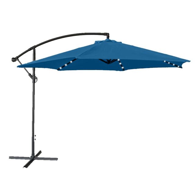 JSH Apollo Banana Cantilever Parasol with Built in LED Lights for Garden Patio Sunshade - Navy Blue
