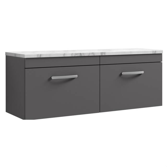 Balterley Millwich Contemporary 2 Drawer Wall Hung Vanity Unit with Laminate Carrara Marble Worktop, 1200mm