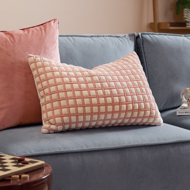 Furn Softie Grid Quilted Polyester Filled Cushion, Pink