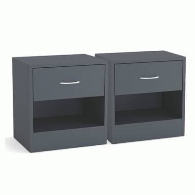 Set of 2-Single Drawer Bedside Tables Grey Colour: Dark Grey