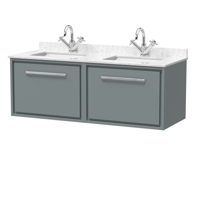 Balterley Wall Hung Single Drawer Vanity with Marble Worktop Basin Grey Monument Grey 509 x 1220 x 470mm